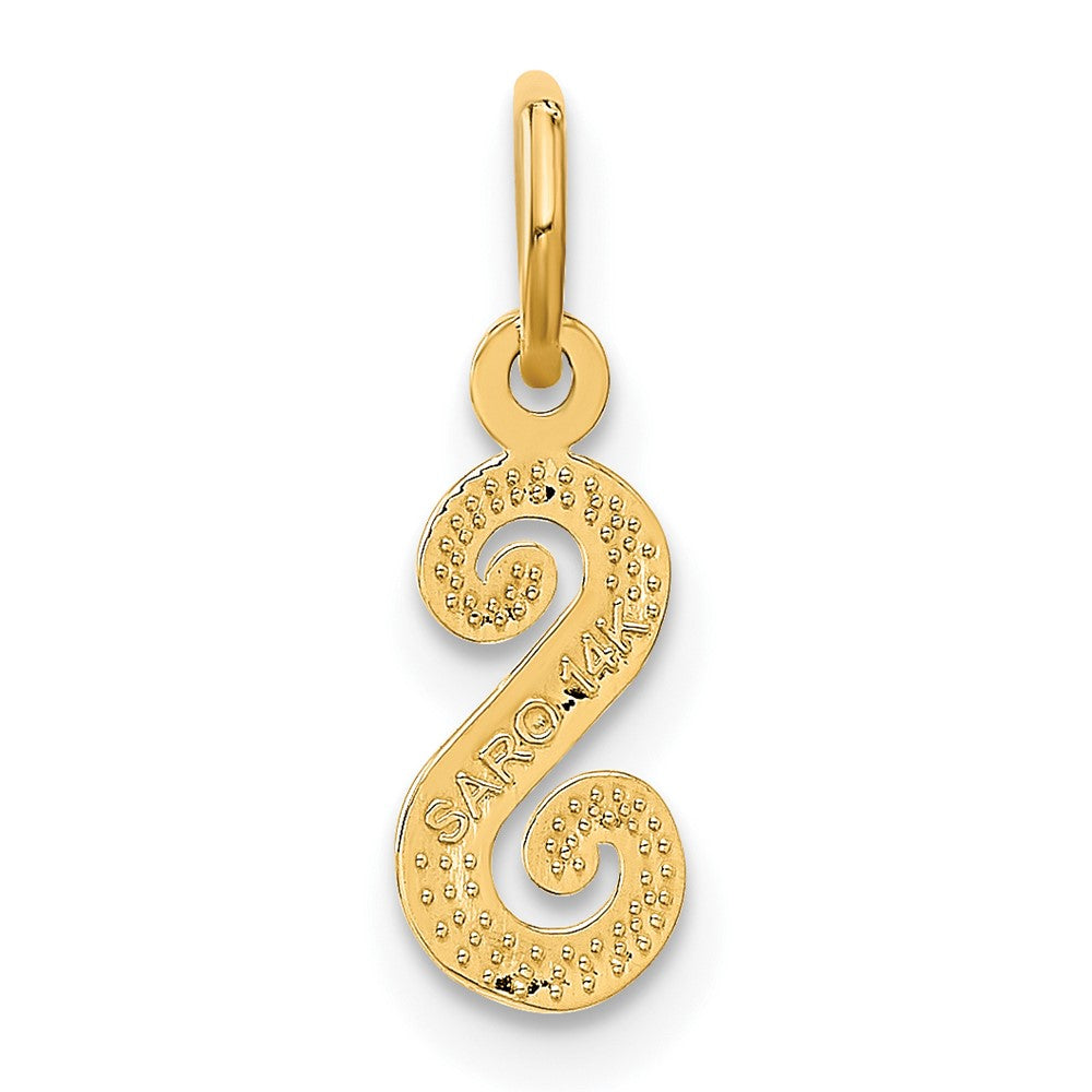 Alternate view of the The Sadie 14k Yellow Gold Mini Satin Script Initial Charm, Letter S by The Black Bow Jewelry Co.