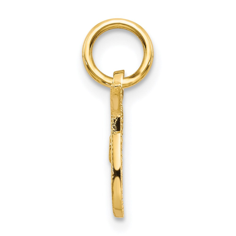 Alternate view of the The Sadie 14k Yellow Gold Mini Satin Script Initial Charm, Letter T by The Black Bow Jewelry Co.