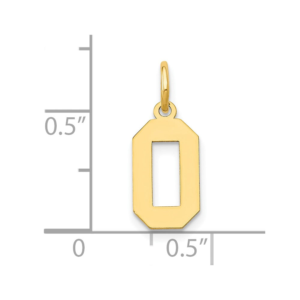 Alternate view of the 14k Yellow Gold, Athletic Collection, Small Polished Number 0 Pendant by The Black Bow Jewelry Co.