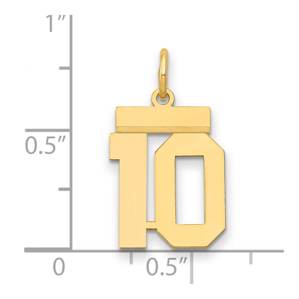 Alternate view of the 14k Yellow Gold, Athletic Collection, Small Polished Number 10 Pendant by The Black Bow Jewelry Co.
