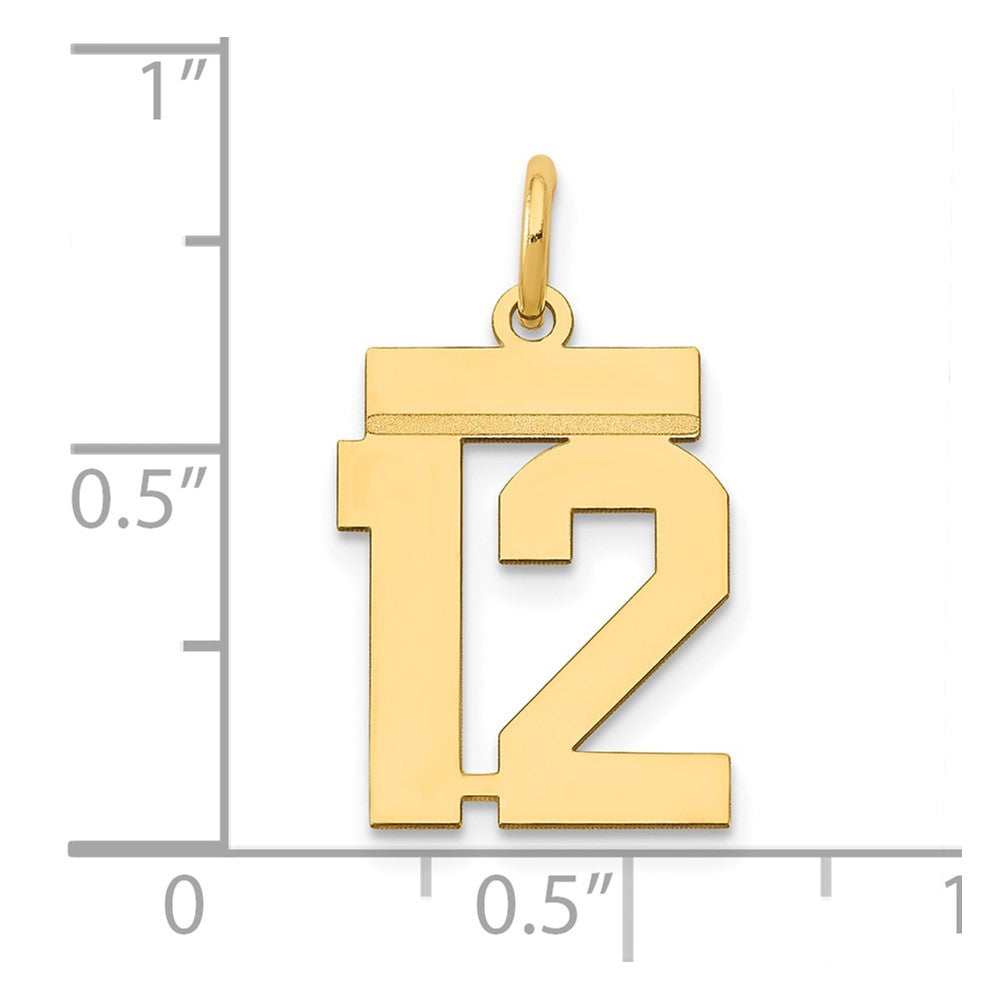 Alternate view of the 14k Yellow Gold, Athletic Collection, Small Polished Number 12 Pendant by The Black Bow Jewelry Co.