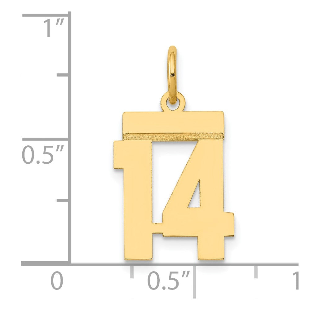 Alternate view of the 14k Yellow Gold, Athletic Collection, Small Polished Number 14 Pendant by The Black Bow Jewelry Co.