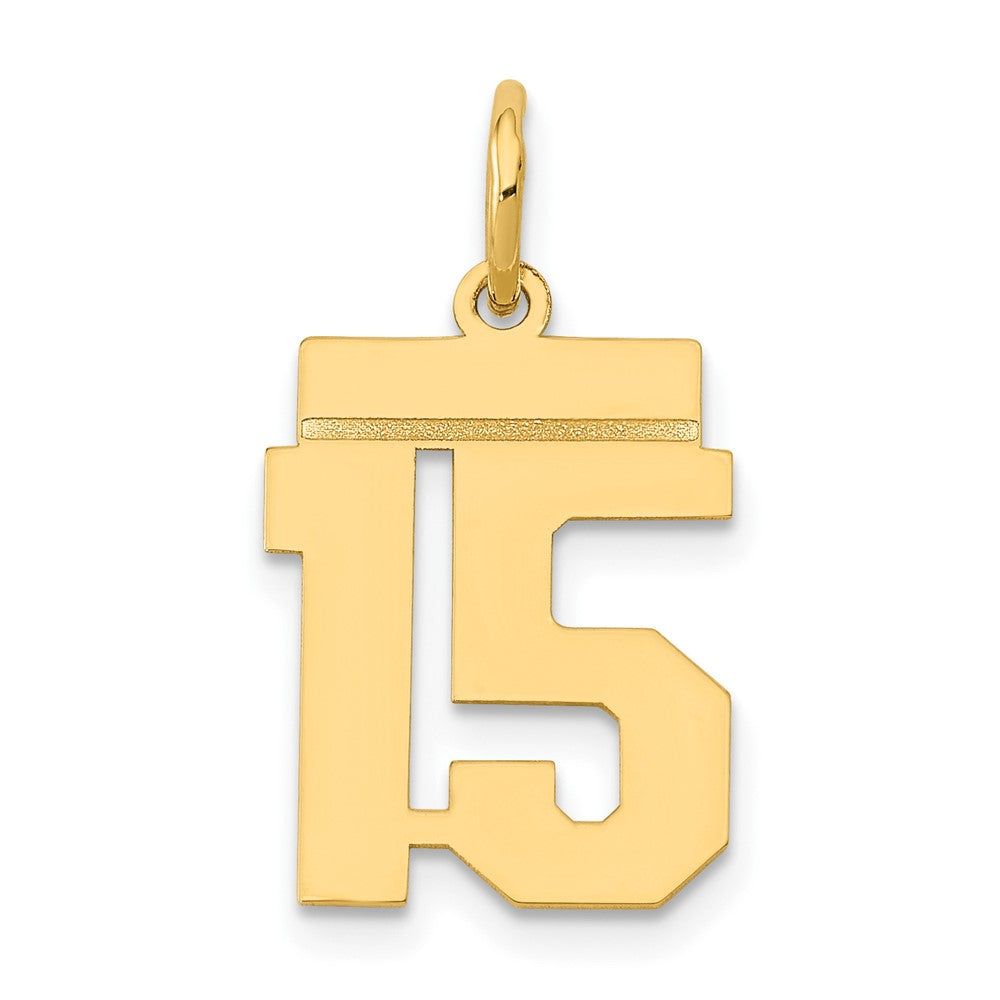 14k Yellow Gold, Athletic Collection, Small Polished Number 15 Pendant, Item P10390-15 by The Black Bow Jewelry Co.