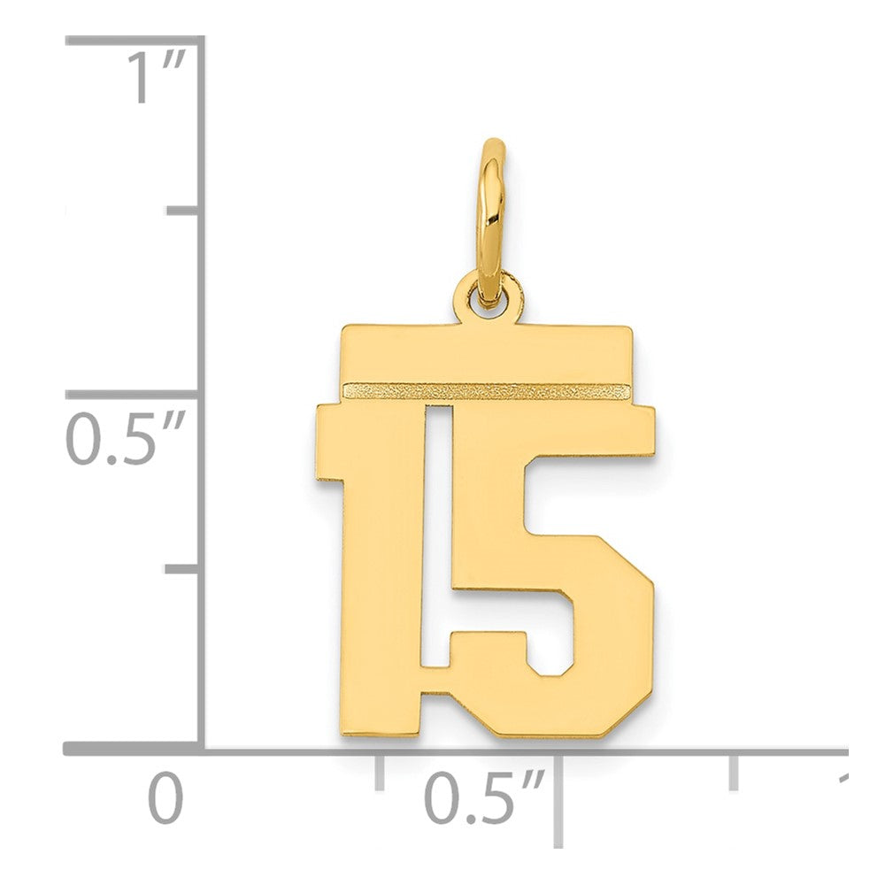 Alternate view of the 14k Yellow Gold, Athletic Collection, Small Polished Number 15 Pendant by The Black Bow Jewelry Co.