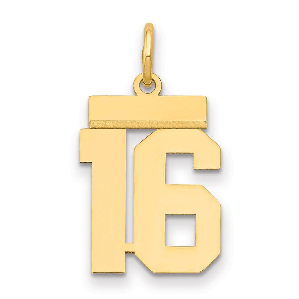 14k Yellow Gold, Athletic Collection, Small Polished Number 16 Pendant, Item P10390-16 by The Black Bow Jewelry Co.