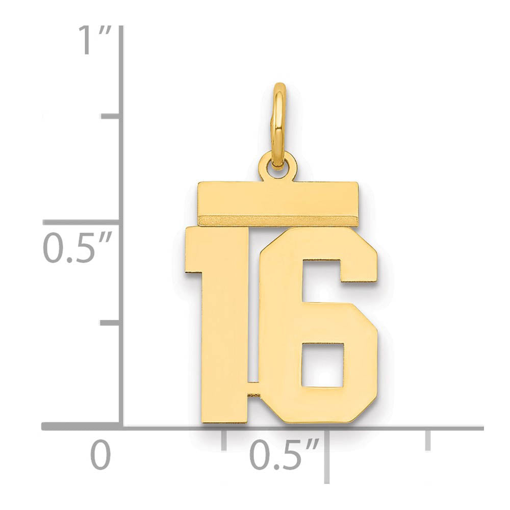 Alternate view of the 14k Yellow Gold, Athletic Collection, Small Polished Number 16 Pendant by The Black Bow Jewelry Co.