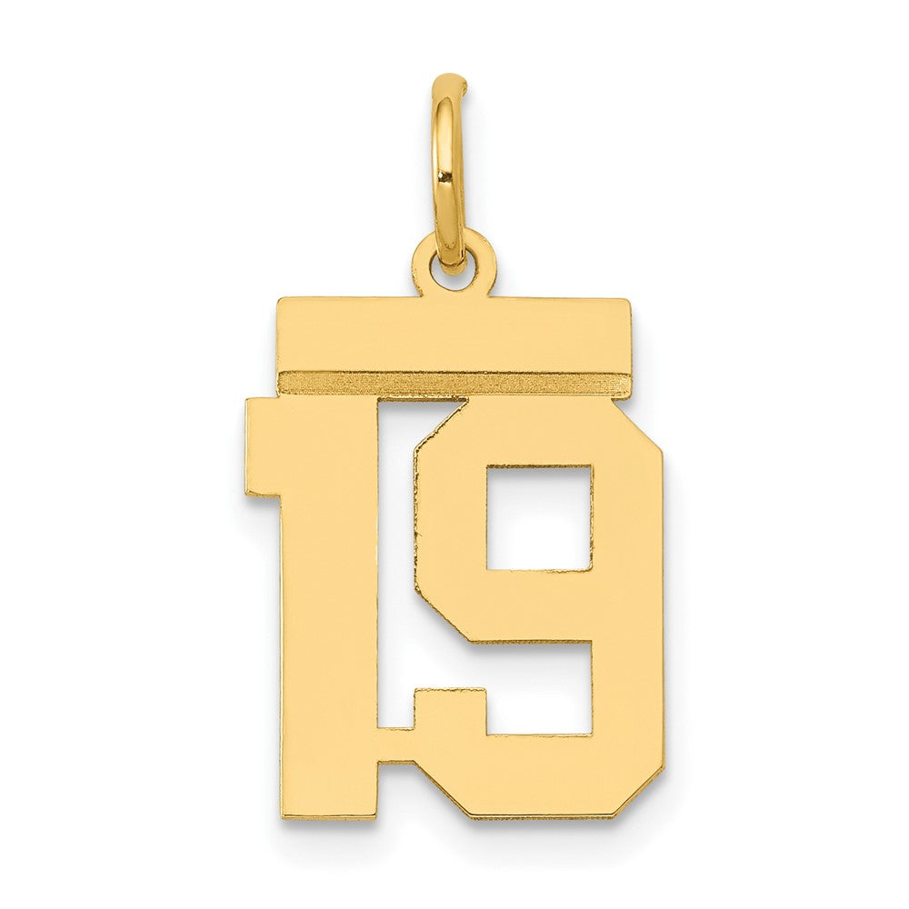 14k Yellow Gold, Athletic Collection, Small Polished Number 19 Pendant, Item P10390-19 by The Black Bow Jewelry Co.