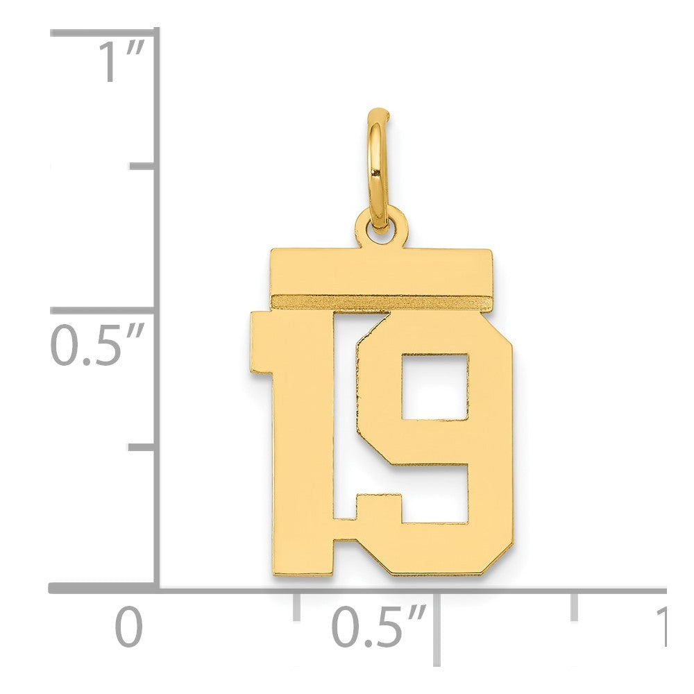 Alternate view of the 14k Yellow Gold, Athletic Collection, Small Polished Number 19 Pendant by The Black Bow Jewelry Co.