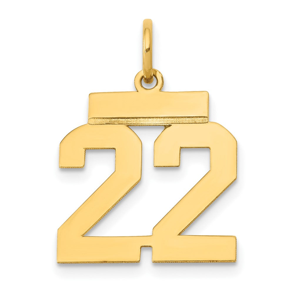14k Yellow Gold, Athletic Collection, Small Polished Number 22 Pendant, Item P10390-22 by The Black Bow Jewelry Co.