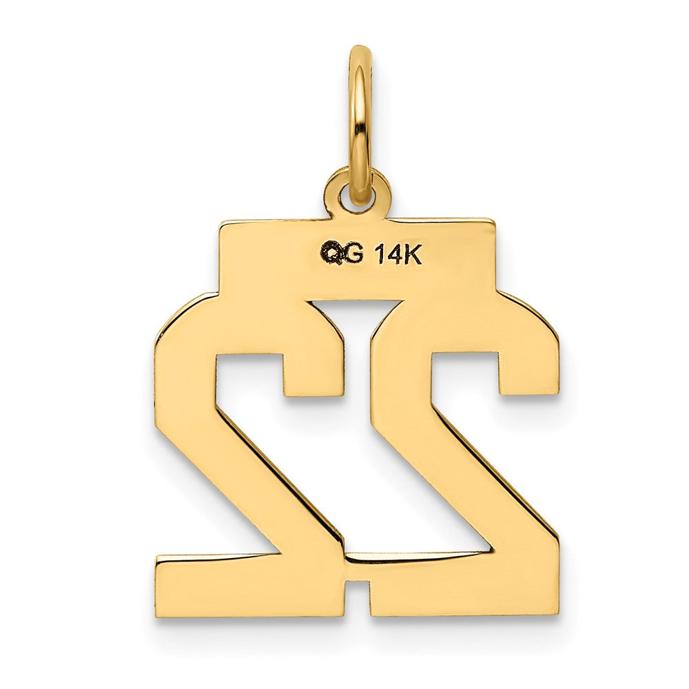 Alternate view of the 14k Yellow Gold, Athletic Collection, Small Polished Number 22 Pendant by The Black Bow Jewelry Co.