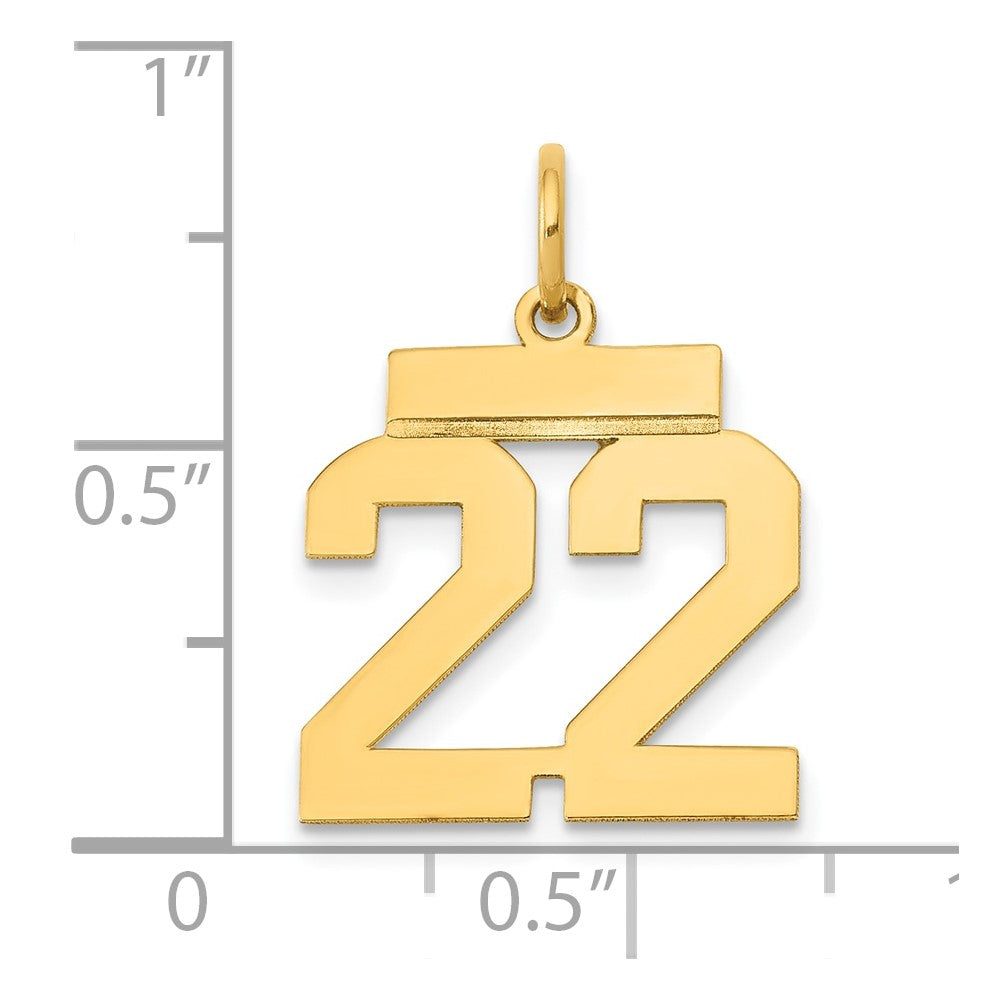 Alternate view of the 14k Yellow Gold, Athletic Collection, Small Polished Number 22 Pendant by The Black Bow Jewelry Co.