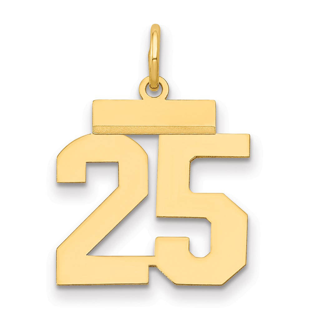 14k Yellow Gold, Athletic Collection, Small Polished Number 25 Pendant, Item P10390-25 by The Black Bow Jewelry Co.