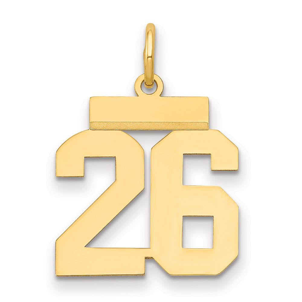 14k Yellow Gold, Athletic Collection, Small Polished Number 26 Pendant, Item P10390-26 by The Black Bow Jewelry Co.