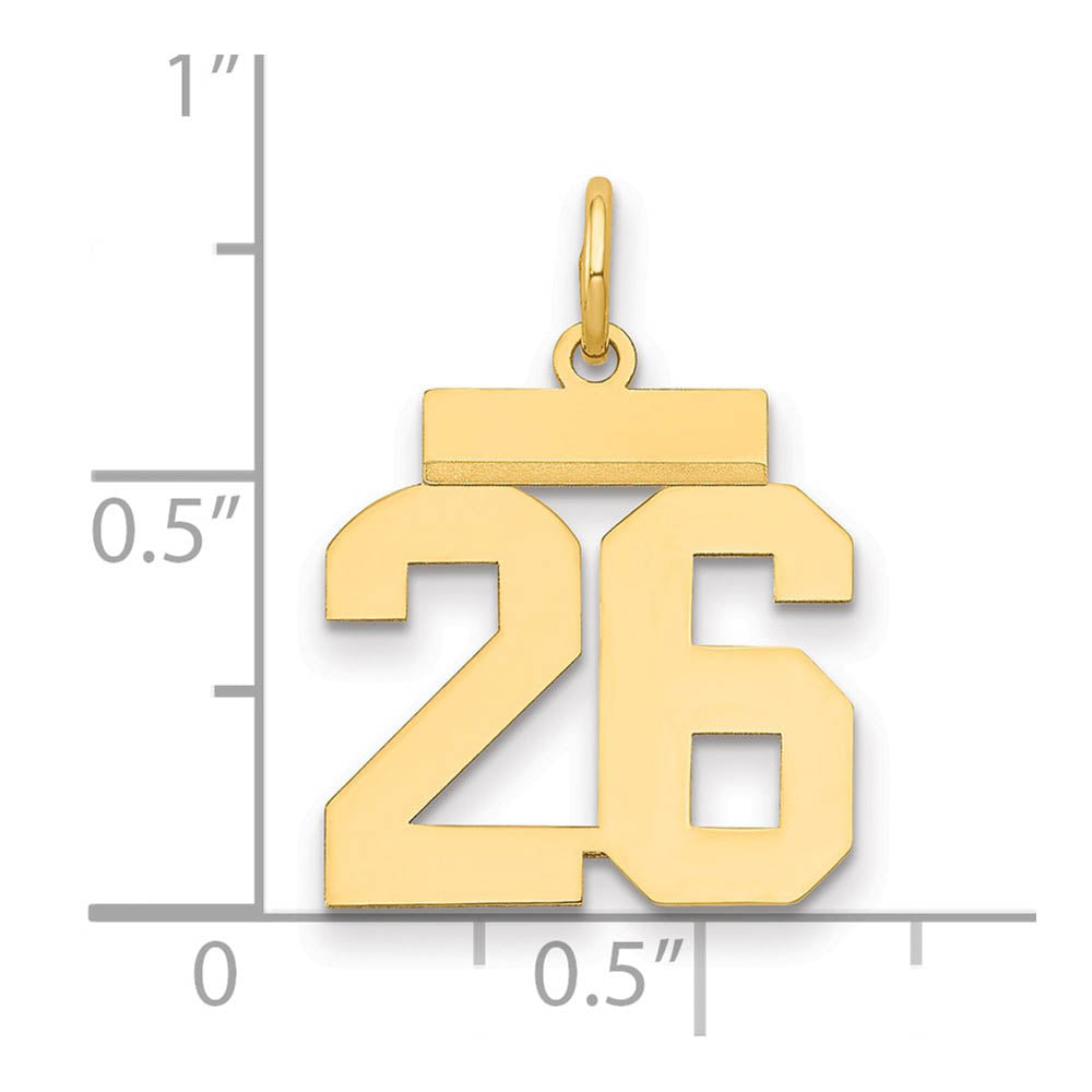 Alternate view of the 14k Yellow Gold, Athletic Collection, Small Polished Number 26 Pendant by The Black Bow Jewelry Co.