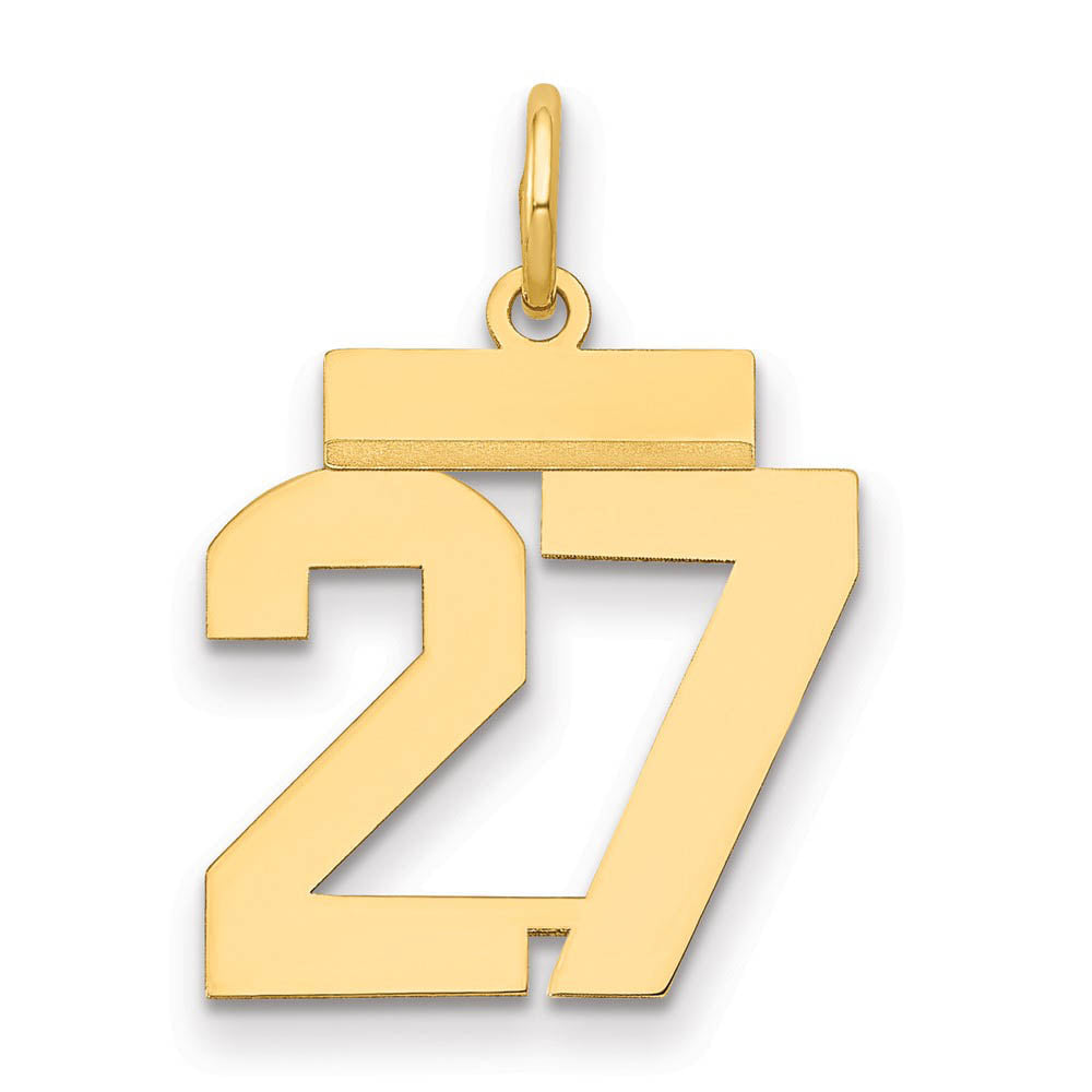 14k Yellow Gold, Athletic Collection, Small Polished Number 27 Pendant, Item P10390-27 by The Black Bow Jewelry Co.