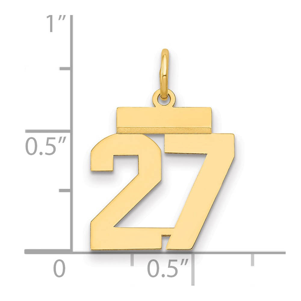 Alternate view of the 14k Yellow Gold, Athletic Collection, Small Polished Number 27 Pendant by The Black Bow Jewelry Co.