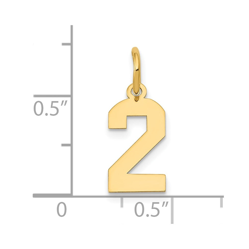 Alternate view of the 14k Yellow Gold, Athletic Collection, Small Polished Number 2 Pendant by The Black Bow Jewelry Co.