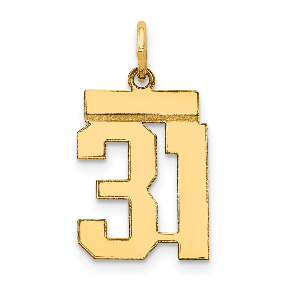 14k Yellow Gold, Athletic Collection, Small Polished Number 31 Pendant, Item P10390-31 by The Black Bow Jewelry Co.