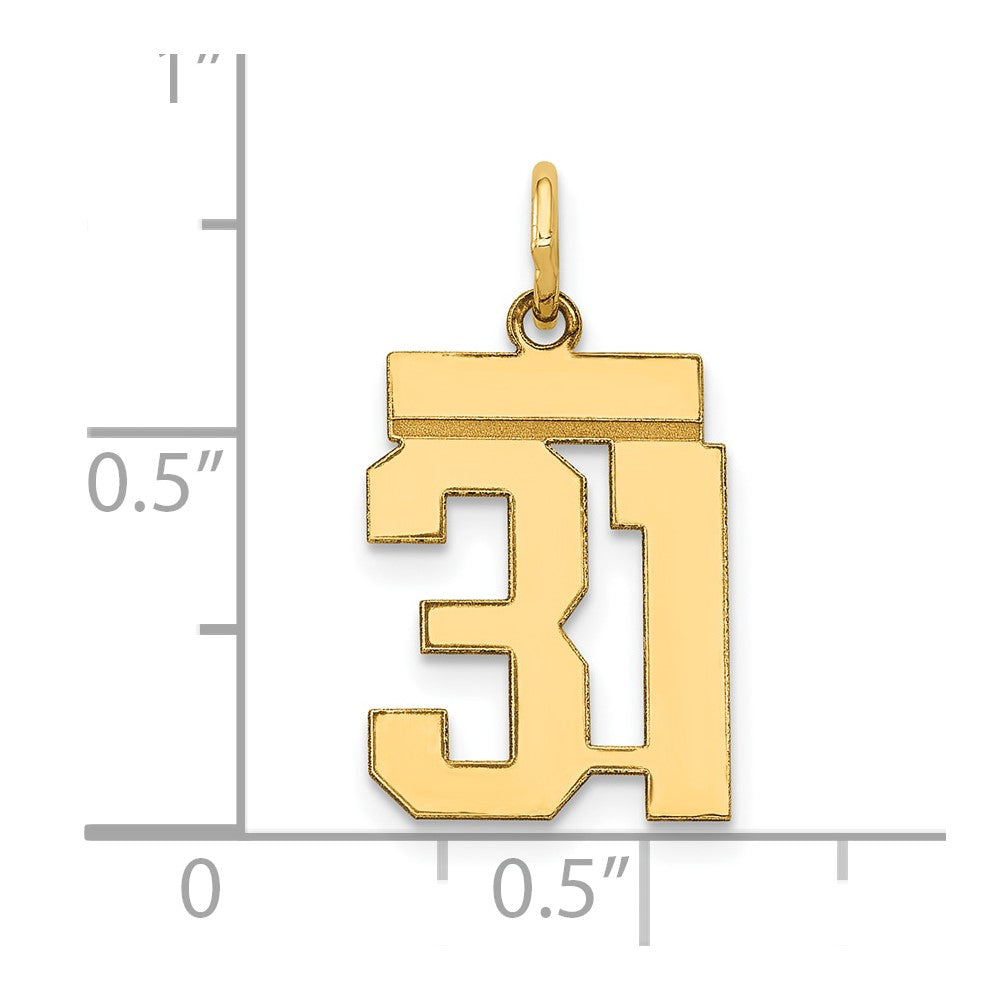 Alternate view of the 14k Yellow Gold, Athletic Collection, Small Polished Number 31 Pendant by The Black Bow Jewelry Co.
