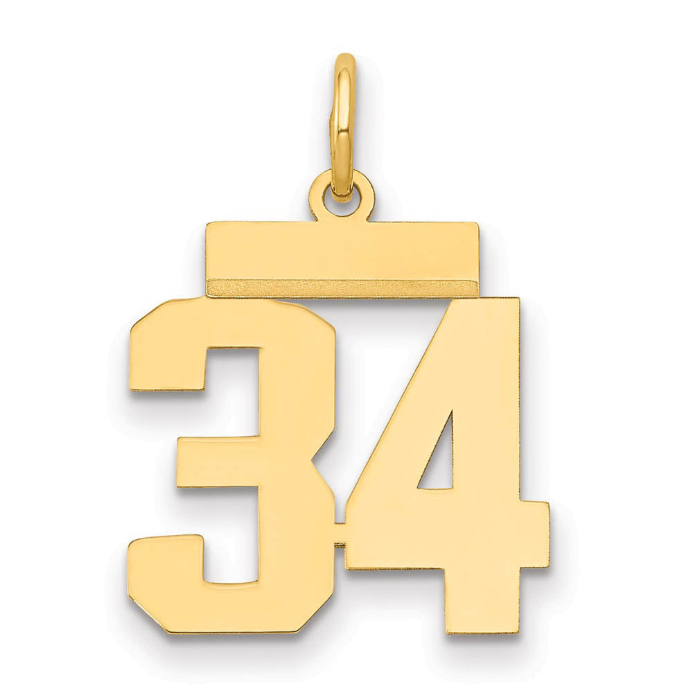 14k Yellow Gold, Athletic Collection, Small Polished Number 34 Pendant, Item P10390-34 by The Black Bow Jewelry Co.