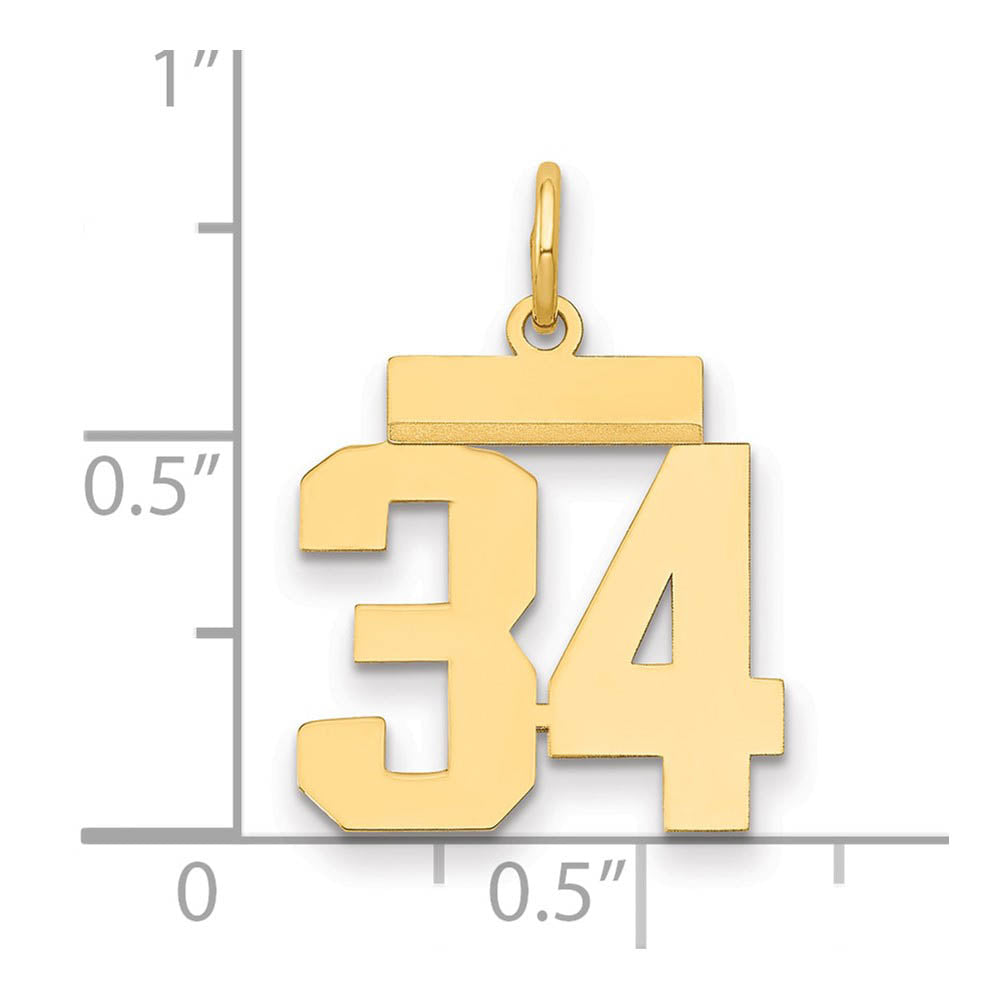 Alternate view of the 14k Yellow Gold, Athletic Collection, Small Polished Number 34 Pendant by The Black Bow Jewelry Co.
