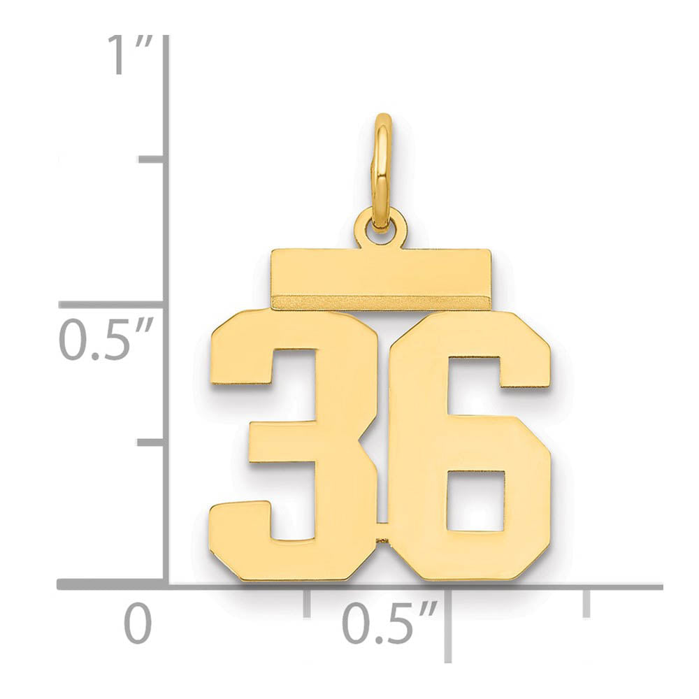 Alternate view of the 14k Yellow Gold, Athletic Collection, Small Polished Number 36 Pendant by The Black Bow Jewelry Co.