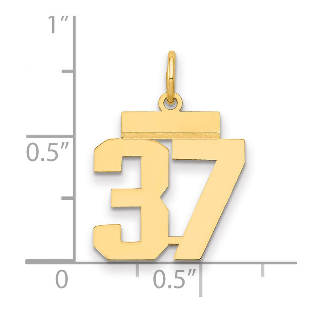Alternate view of the 14k Yellow Gold, Athletic Collection, Small Polished Number 37 Pendant by The Black Bow Jewelry Co.