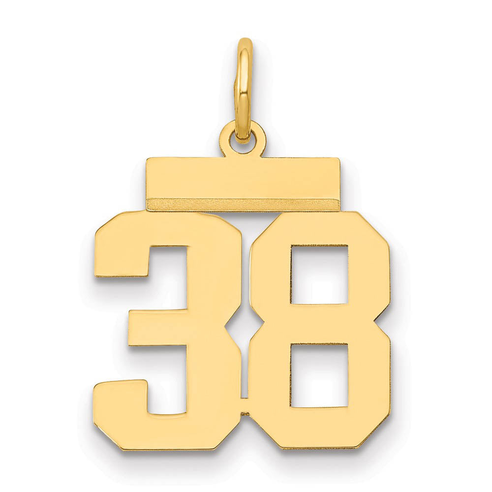 14k Yellow Gold, Athletic Collection, Small Polished Number 38 Pendant, Item P10390-38 by The Black Bow Jewelry Co.