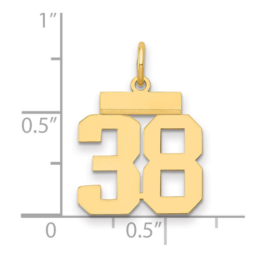 Alternate view of the 14k Yellow Gold, Athletic Collection, Small Polished Number 38 Pendant by The Black Bow Jewelry Co.