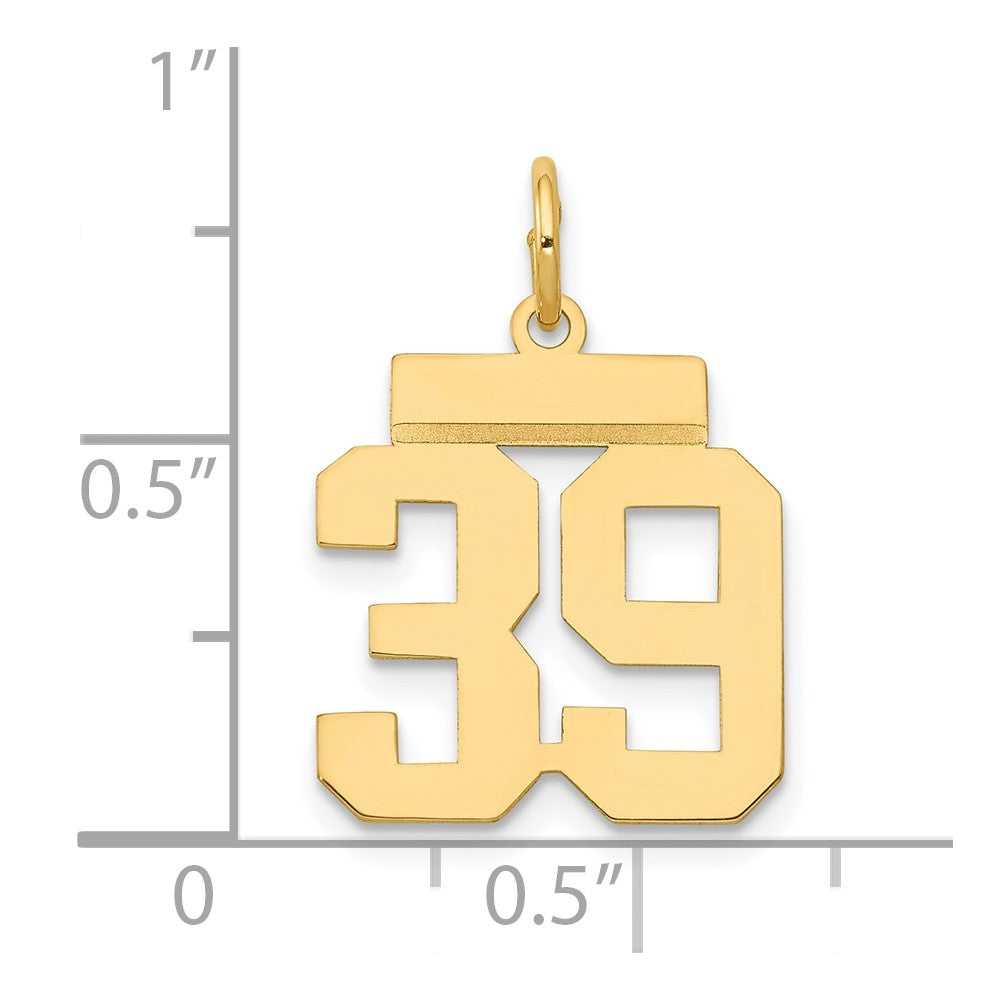 Alternate view of the 14k Yellow Gold, Athletic Collection, Small Polished Number 39 Pendant by The Black Bow Jewelry Co.