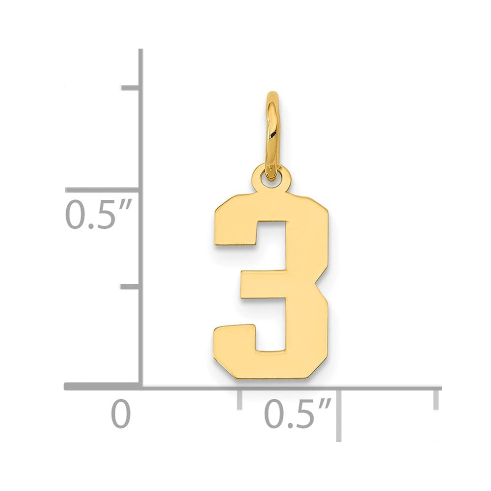 Alternate view of the 14k Yellow Gold, Athletic Collection, Small Polished Number 3 Pendant by The Black Bow Jewelry Co.