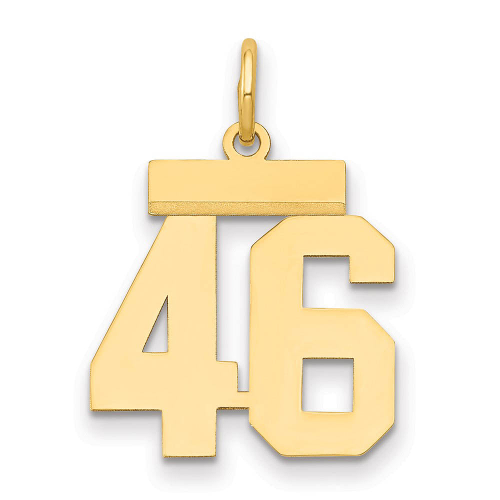 14k Yellow Gold, Athletic Collection, Small Polished Number 46 Pendant, Item P10390-46 by The Black Bow Jewelry Co.