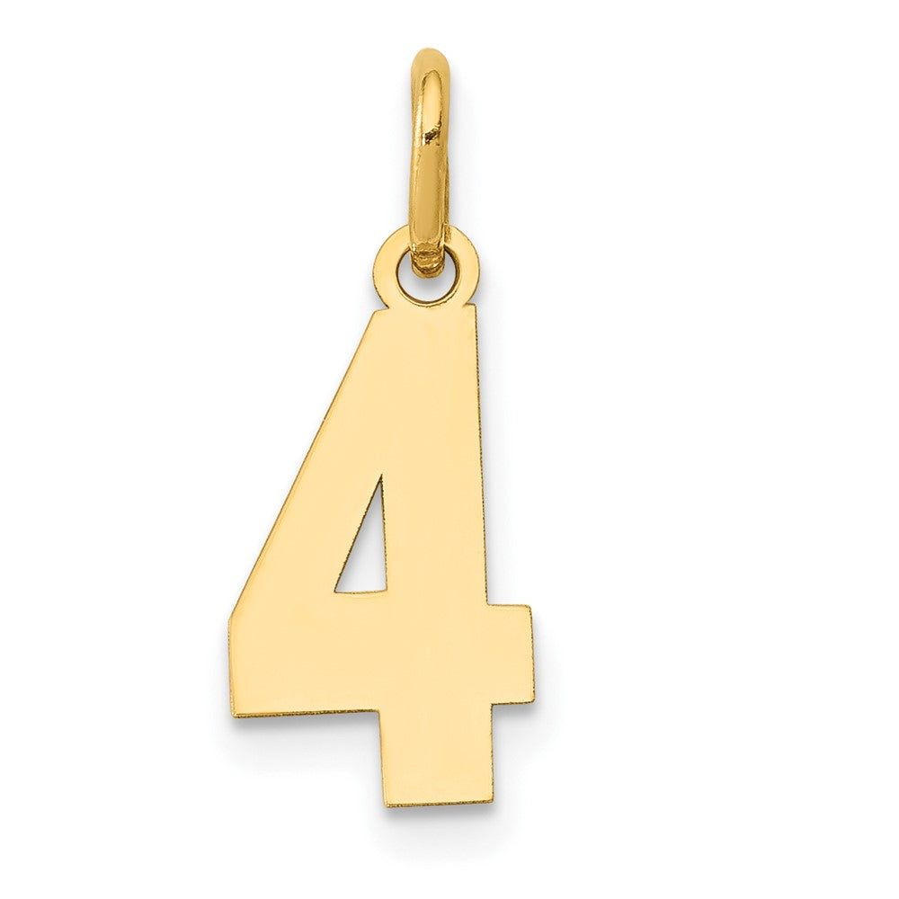 14k Yellow Gold, Athletic Collection, Small Polished Number 4 Pendant, Item P10390-4 by The Black Bow Jewelry Co.