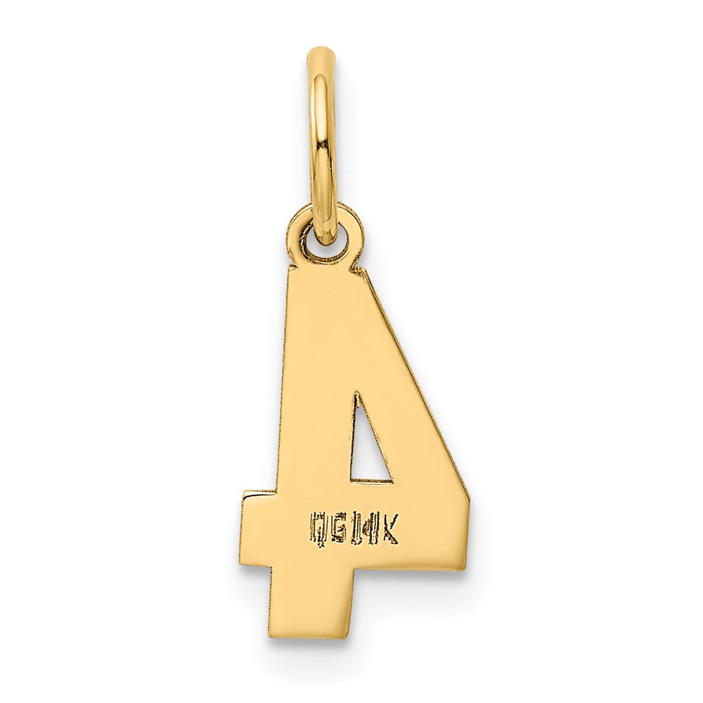 Alternate view of the 14k Yellow Gold, Athletic Collection, Small Polished Number 4 Pendant by The Black Bow Jewelry Co.