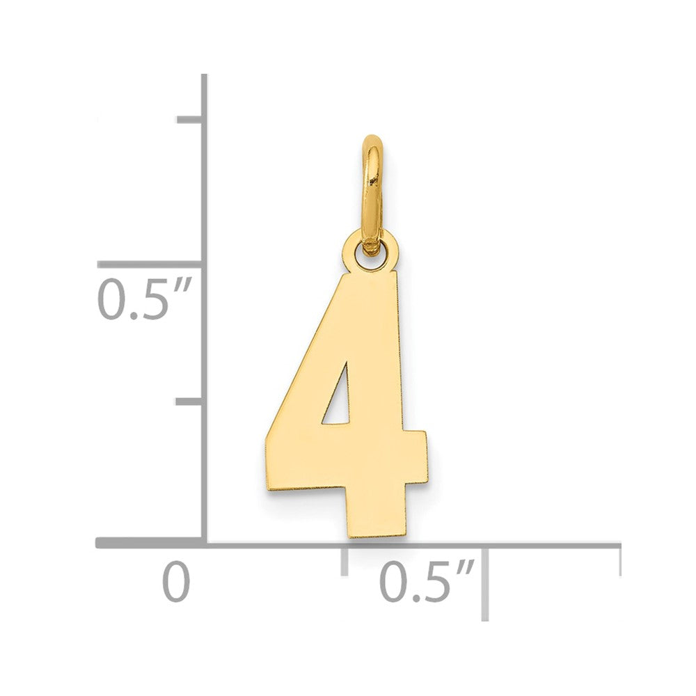 Alternate view of the 14k Yellow Gold, Athletic Collection, Small Polished Number 4 Pendant by The Black Bow Jewelry Co.