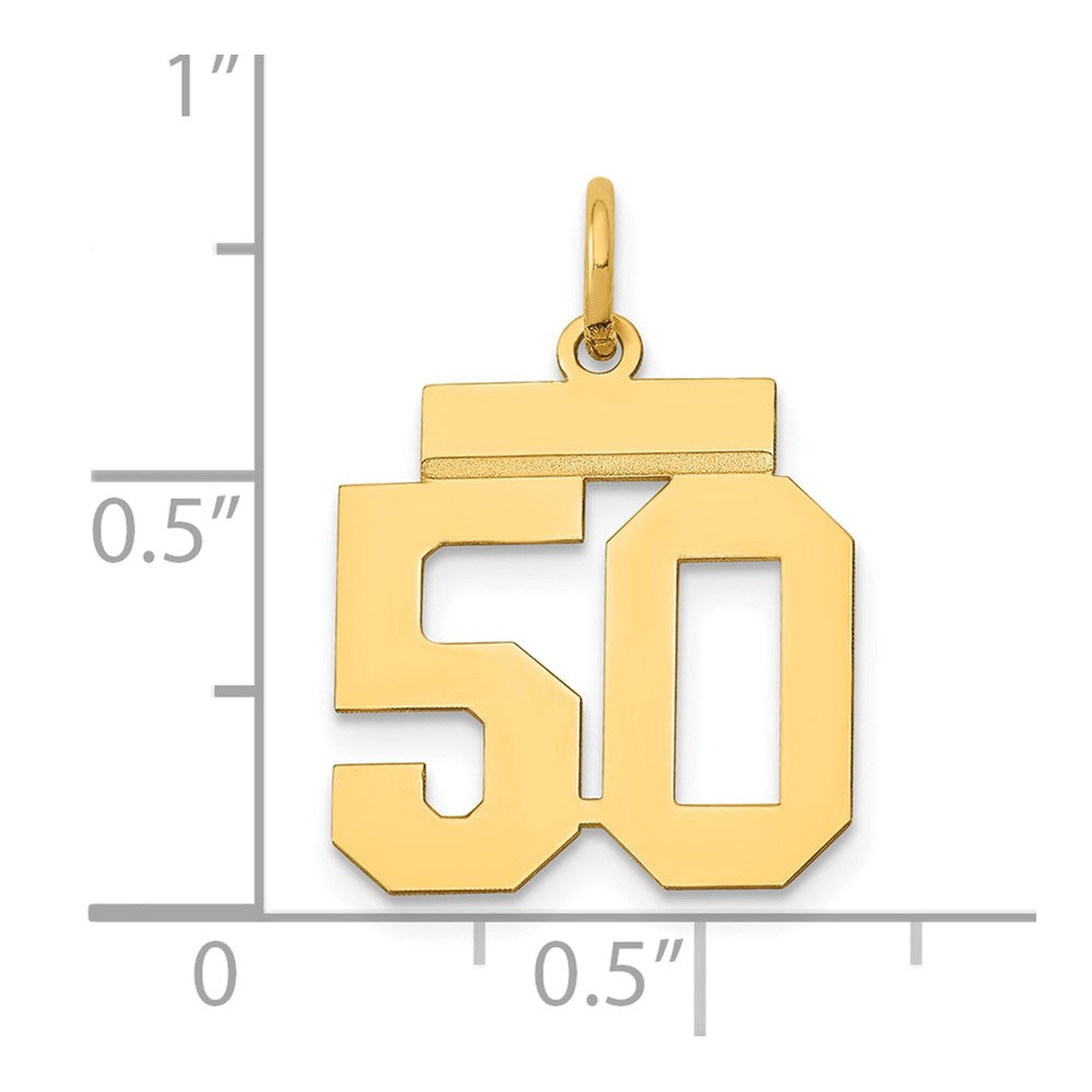 Alternate view of the 14k Yellow Gold, Athletic Collection, Small Polished Number 50 Pendant by The Black Bow Jewelry Co.