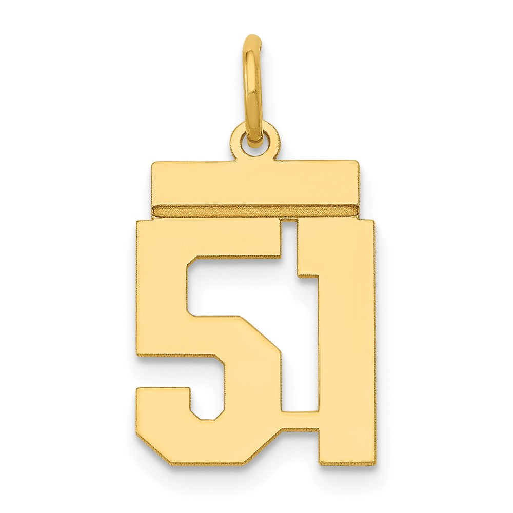 14k Yellow Gold, Athletic Collection, Small Polished Number 51 Pendant, Item P10390-51 by The Black Bow Jewelry Co.
