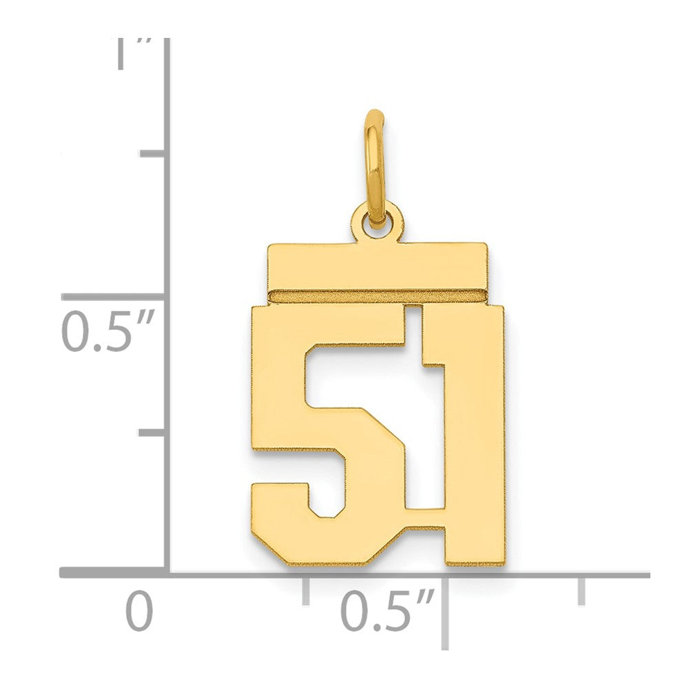 Alternate view of the 14k Yellow Gold, Athletic Collection, Small Polished Number 51 Pendant by The Black Bow Jewelry Co.