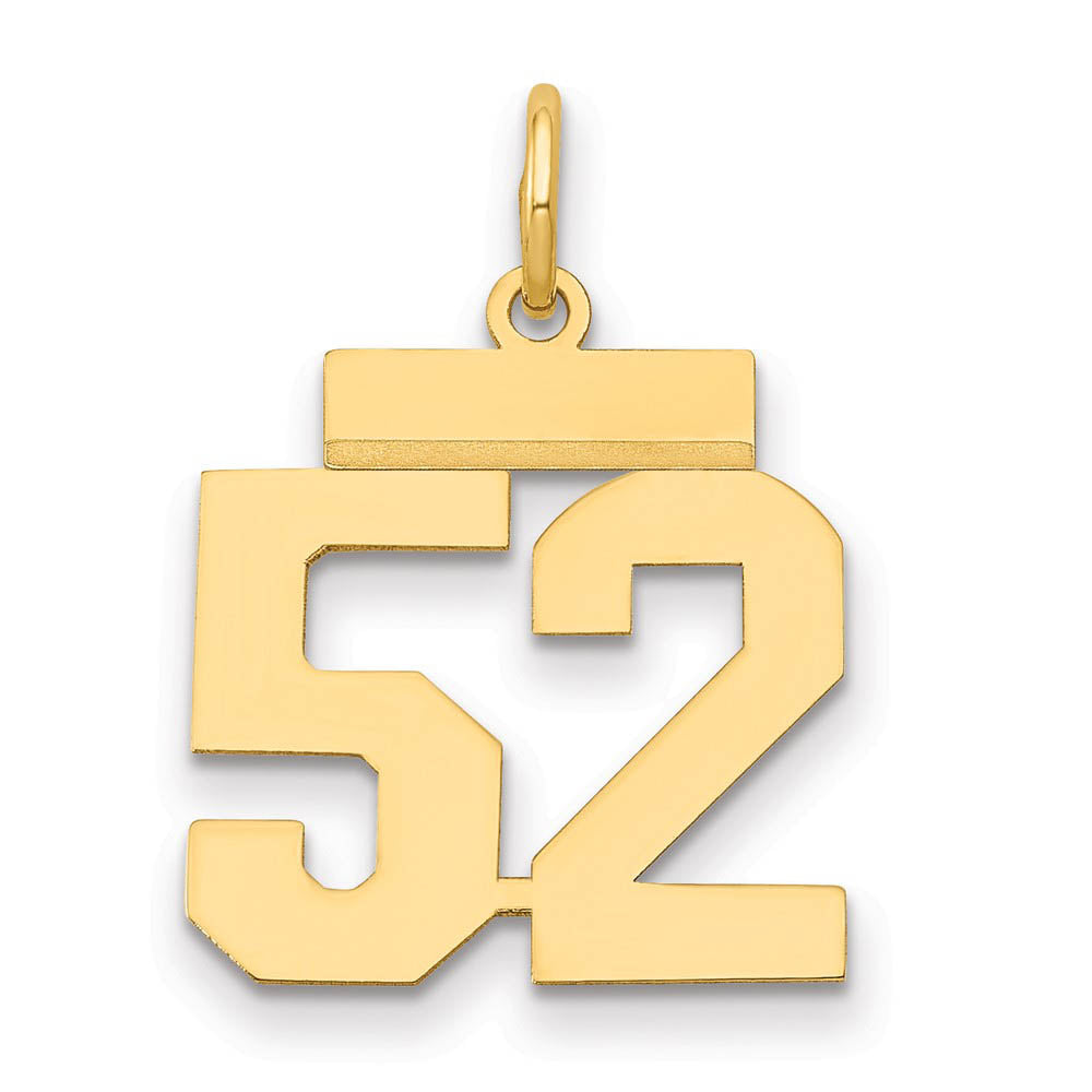 14k Yellow Gold, Athletic Collection, Small Polished Number 52 Pendant, Item P10390-52 by The Black Bow Jewelry Co.