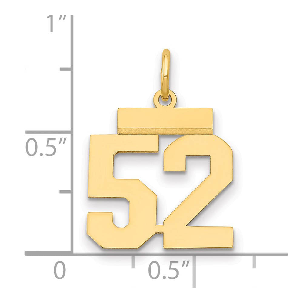 Alternate view of the 14k Yellow Gold, Athletic Collection, Small Polished Number 52 Pendant by The Black Bow Jewelry Co.