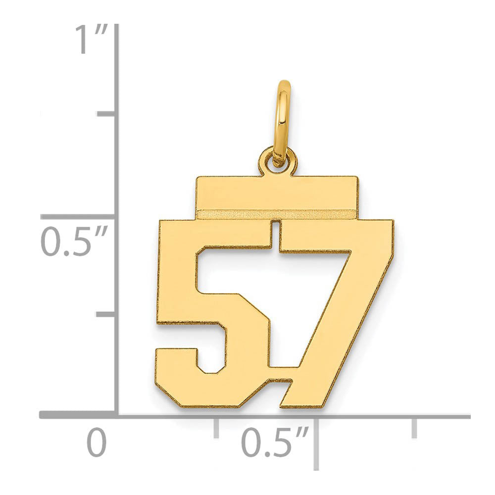 Alternate view of the 14k Yellow Gold, Athletic Collection, Small Polished Number 57 Pendant by The Black Bow Jewelry Co.