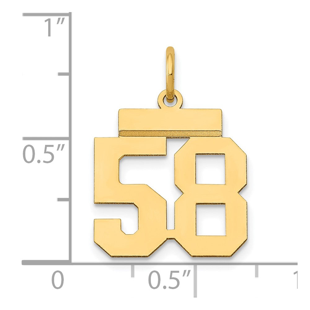 Alternate view of the 14k Yellow Gold, Athletic Collection, Small Polished Number 58 Pendant by The Black Bow Jewelry Co.