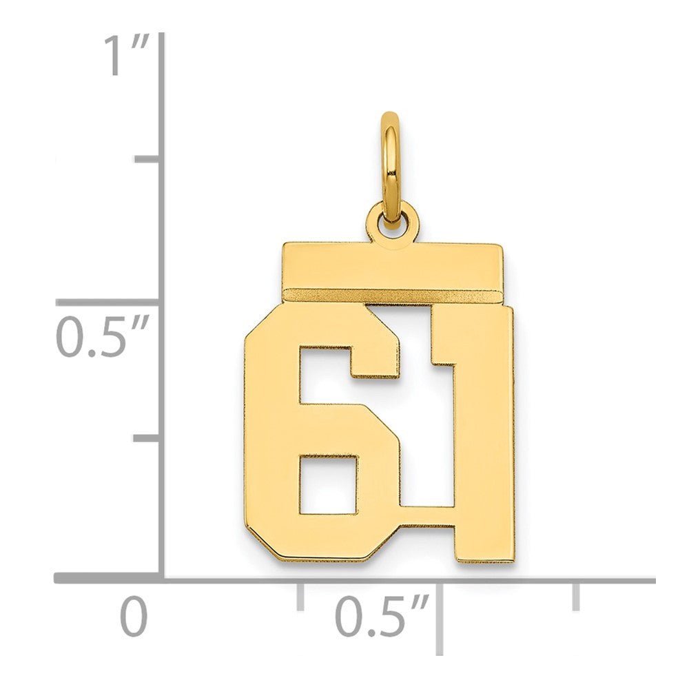 Alternate view of the 14k Yellow Gold, Athletic Collection, Small Polished Number 61 Pendant by The Black Bow Jewelry Co.
