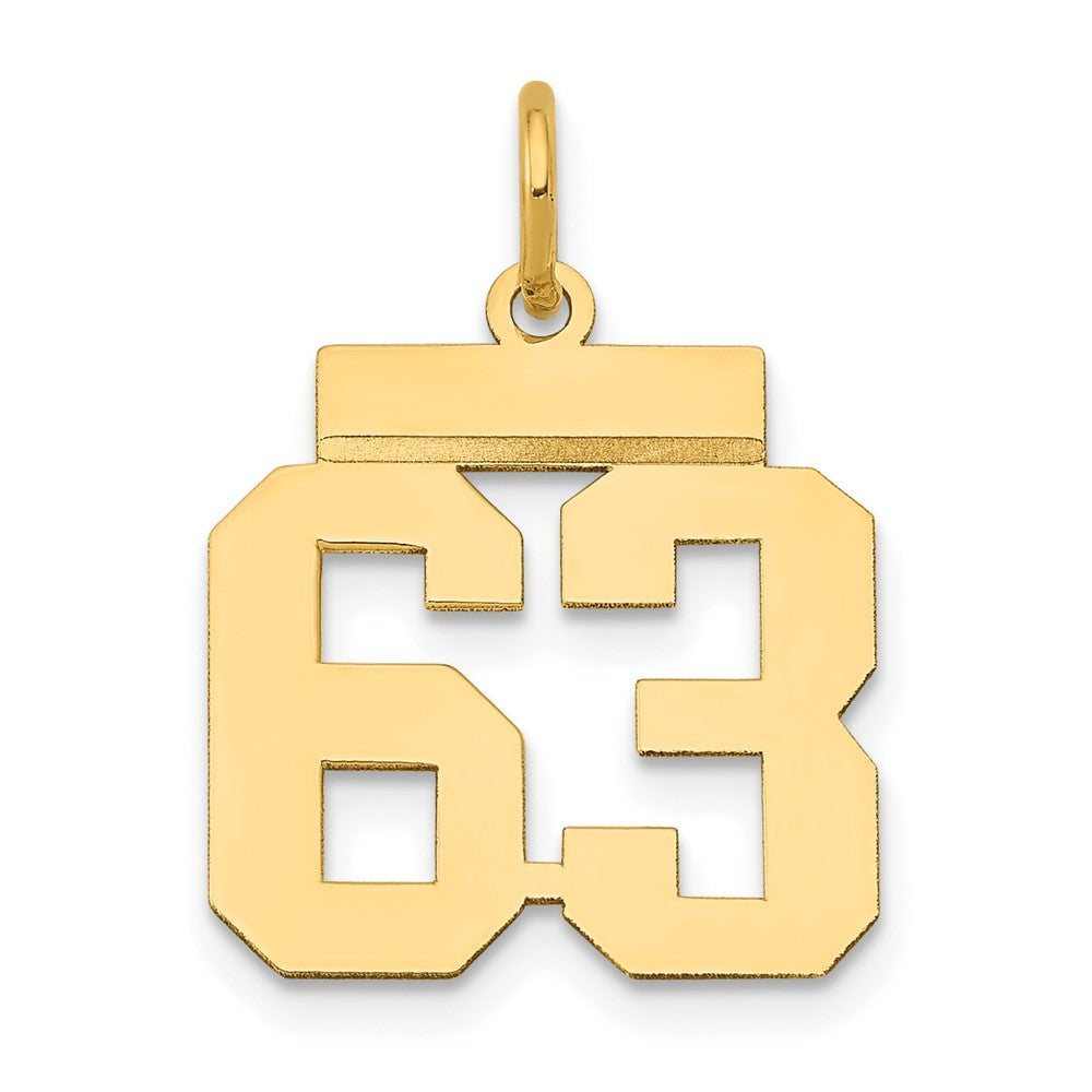 14k Yellow Gold, Athletic Collection, Small Polished Number 63 Pendant, Item P10390-63 by The Black Bow Jewelry Co.
