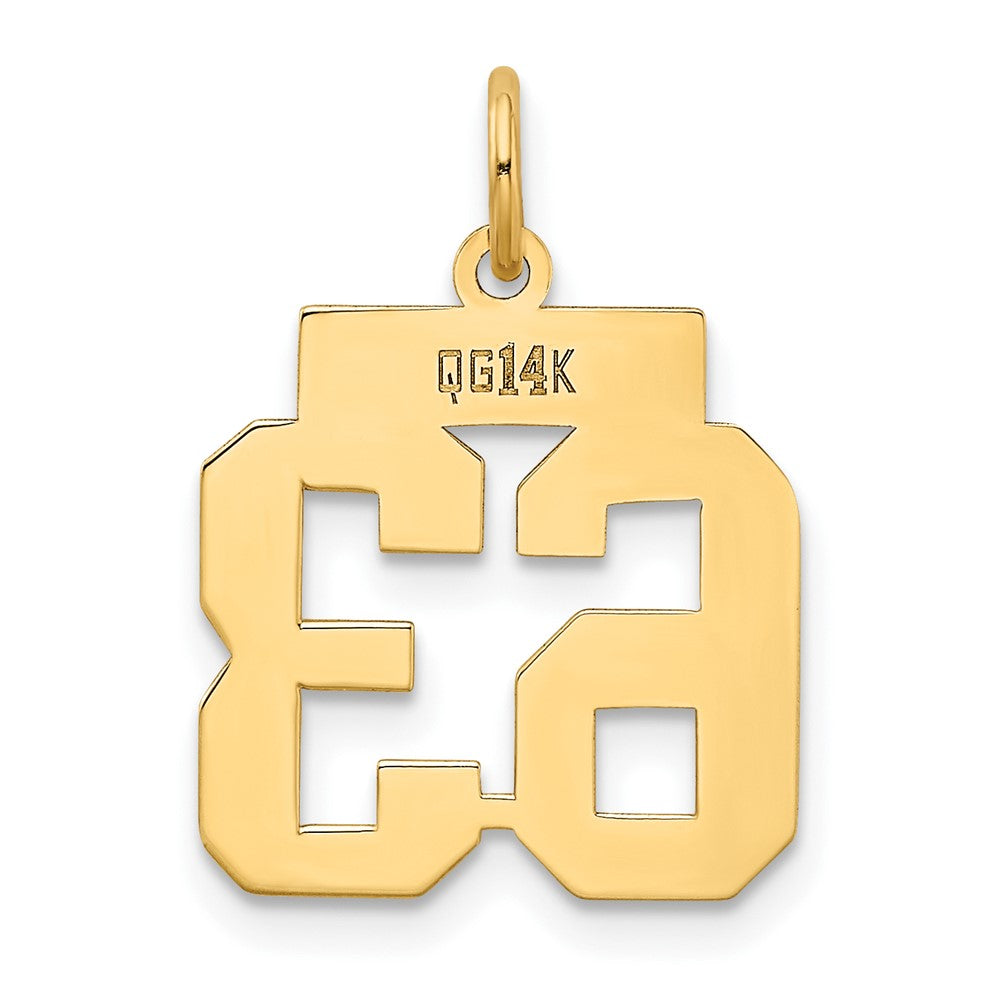 Alternate view of the 14k Yellow Gold, Athletic Collection, Small Polished Number 63 Pendant by The Black Bow Jewelry Co.