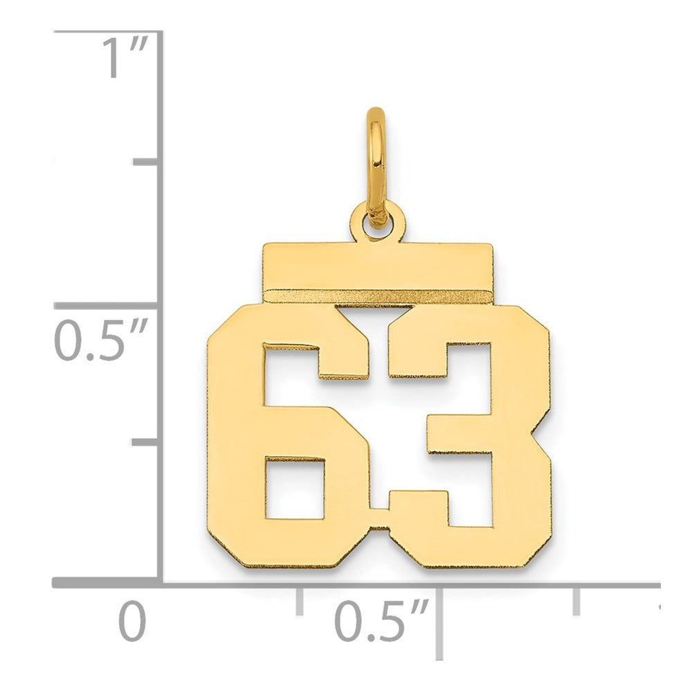 Alternate view of the 14k Yellow Gold, Athletic Collection, Small Polished Number 63 Pendant by The Black Bow Jewelry Co.