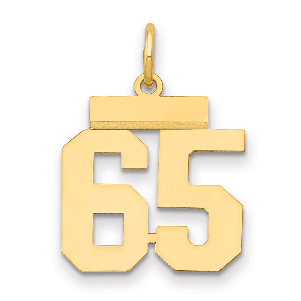 14k Yellow Gold, Athletic Collection, Small Polished Number 65 Pendant, Item P10390-65 by The Black Bow Jewelry Co.