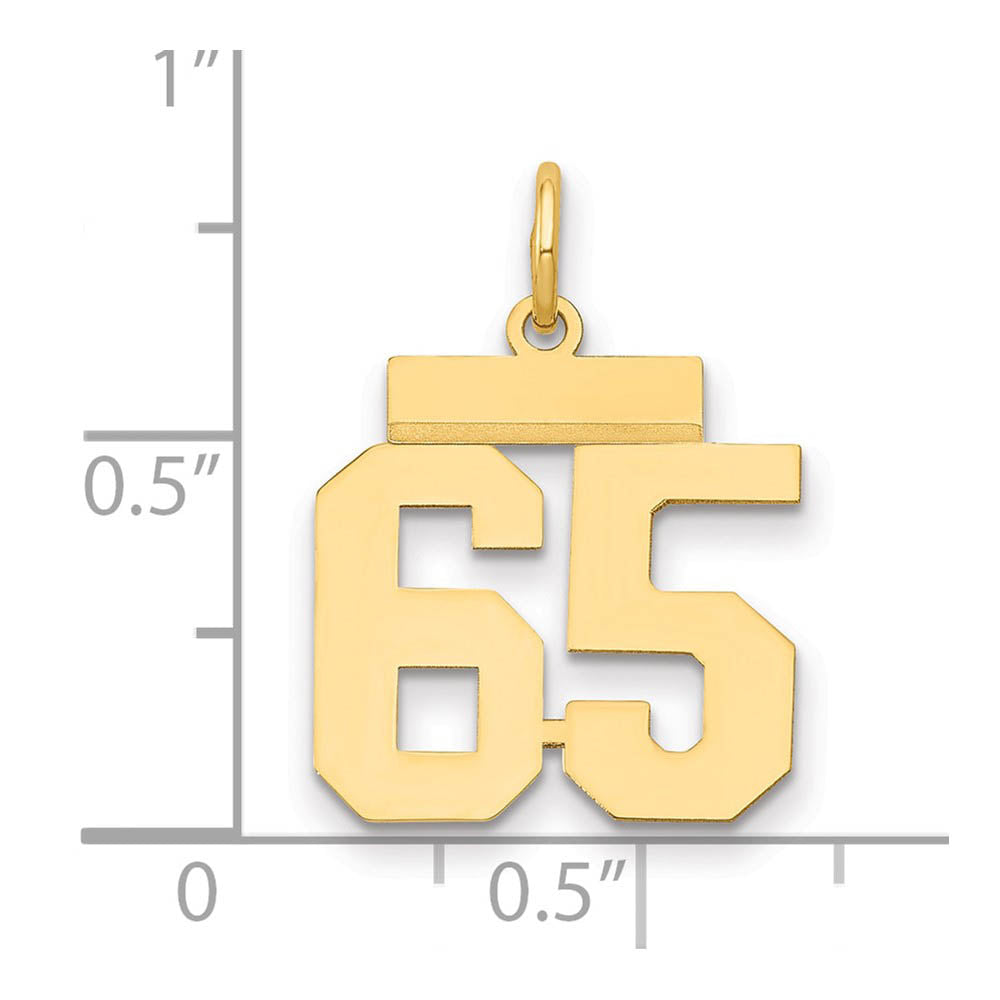 Alternate view of the 14k Yellow Gold, Athletic Collection, Small Polished Number 65 Pendant by The Black Bow Jewelry Co.