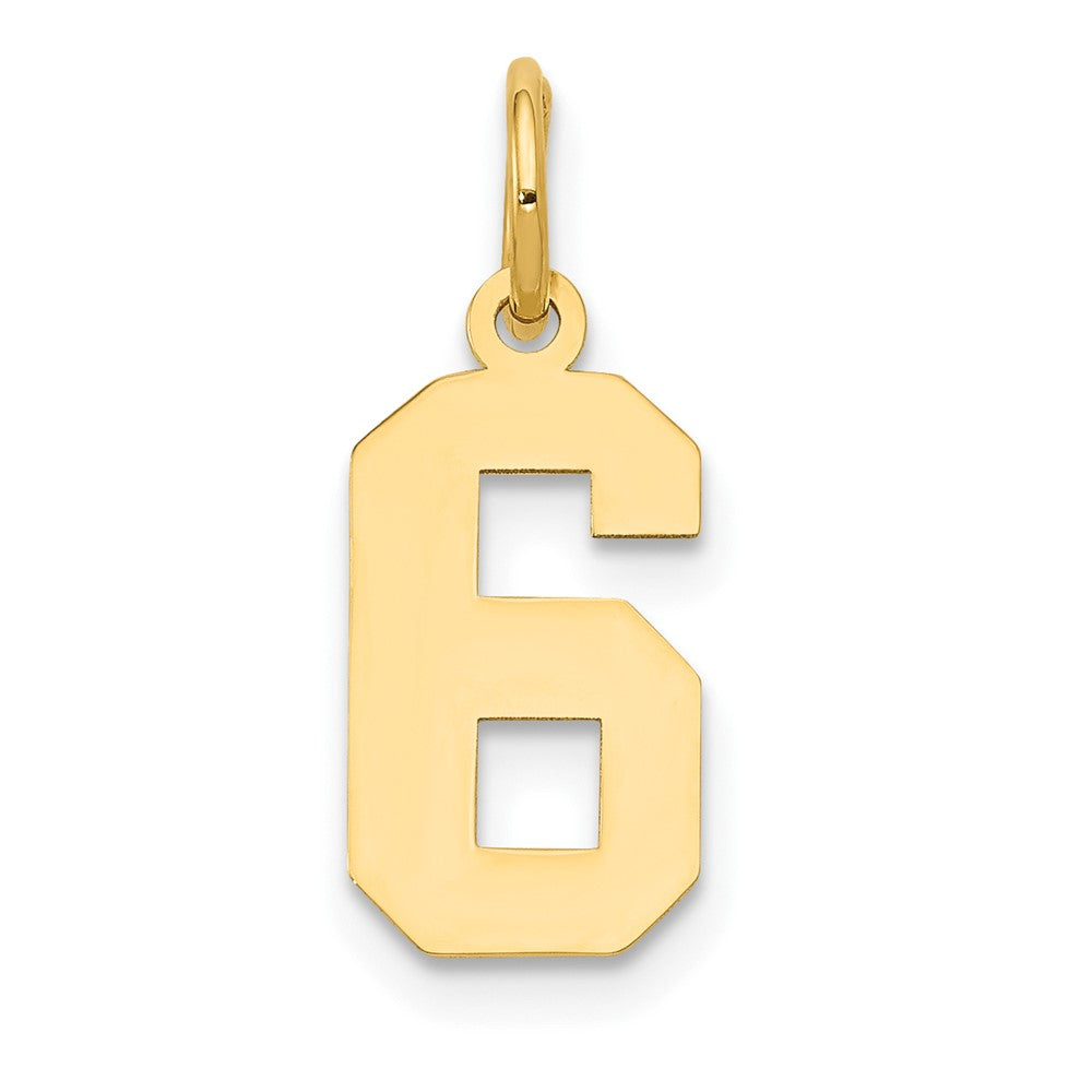 14k Yellow Gold, Athletic Collection, Small Polished Number 6 Pendant, Item P10390-6 by The Black Bow Jewelry Co.