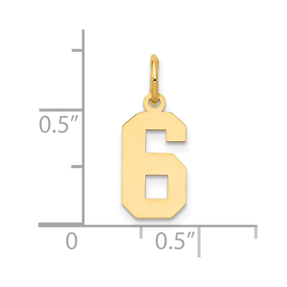 Alternate view of the 14k Yellow Gold, Athletic Collection, Small Polished Number 6 Pendant by The Black Bow Jewelry Co.